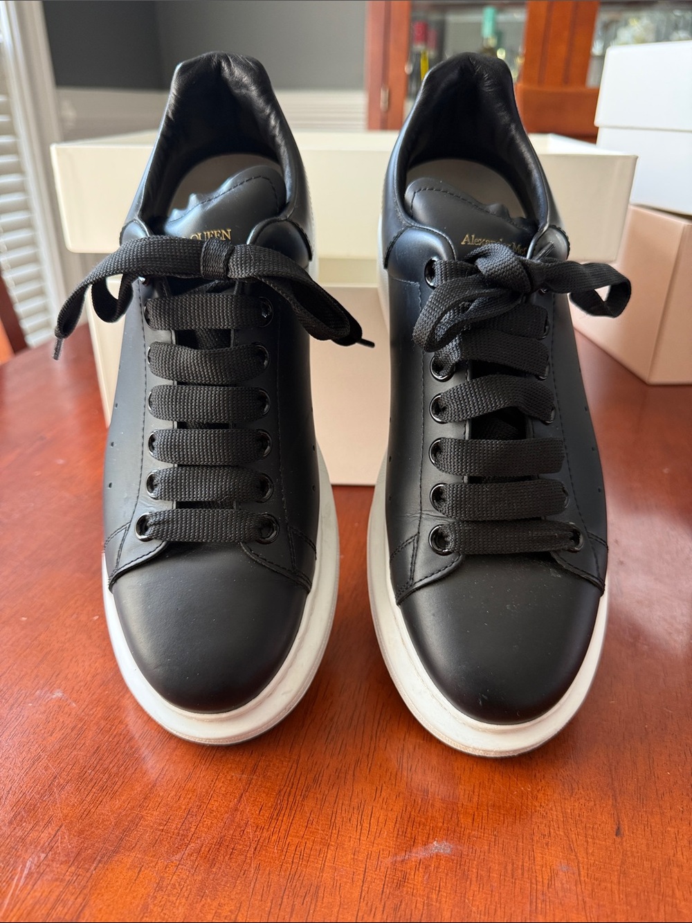 Alexander McQueen Black Leather Low-Top Sneakers with White Soles